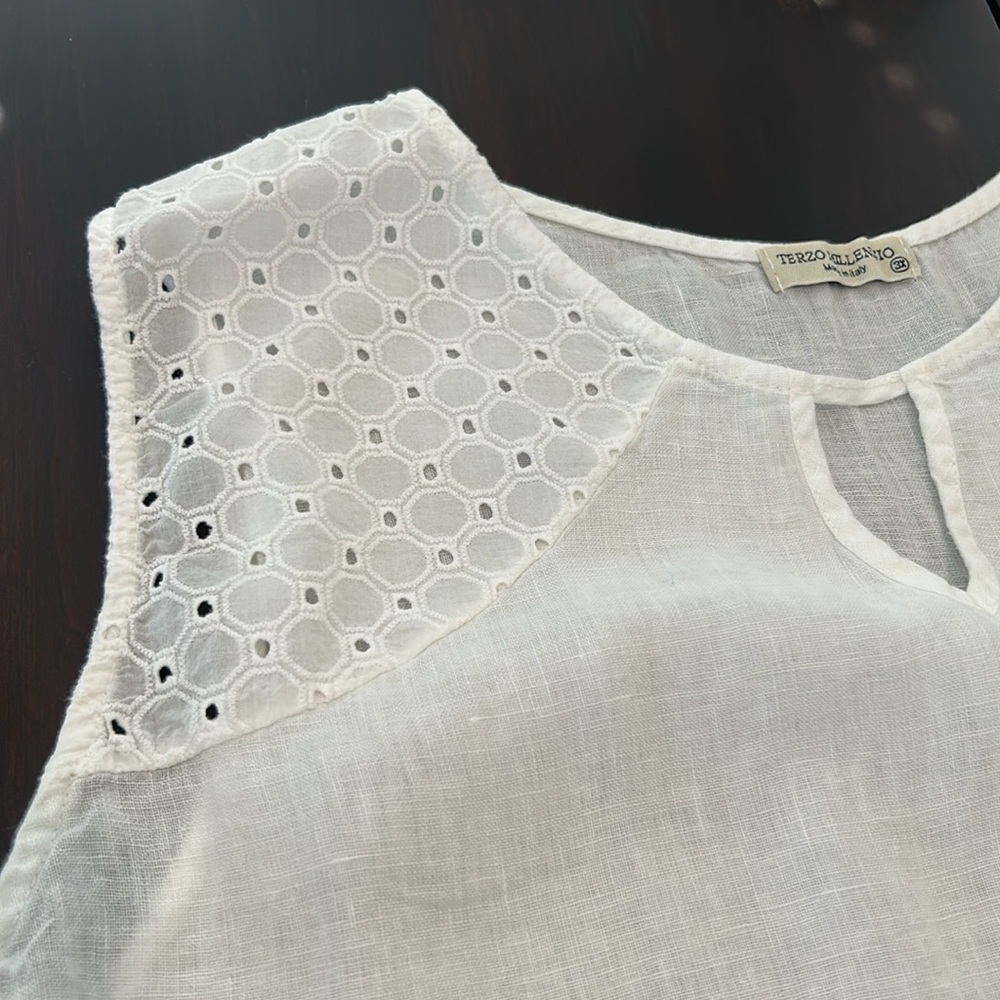 Terzo Millennio Made in Italy White Linen Sleeveless Tunic Top Size 3X - Picture 14 of 14